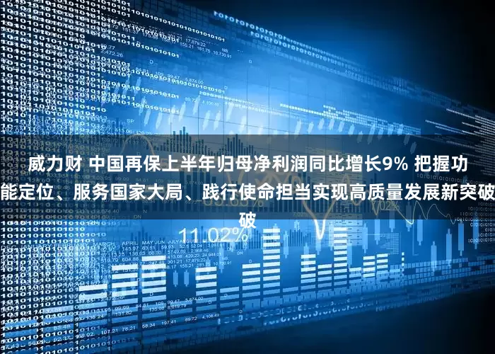 威力财 中国再保上半年归母净利润同比增长9% 把握功能定位、服务国家大局、践行使命担当实现高质量发展新突破